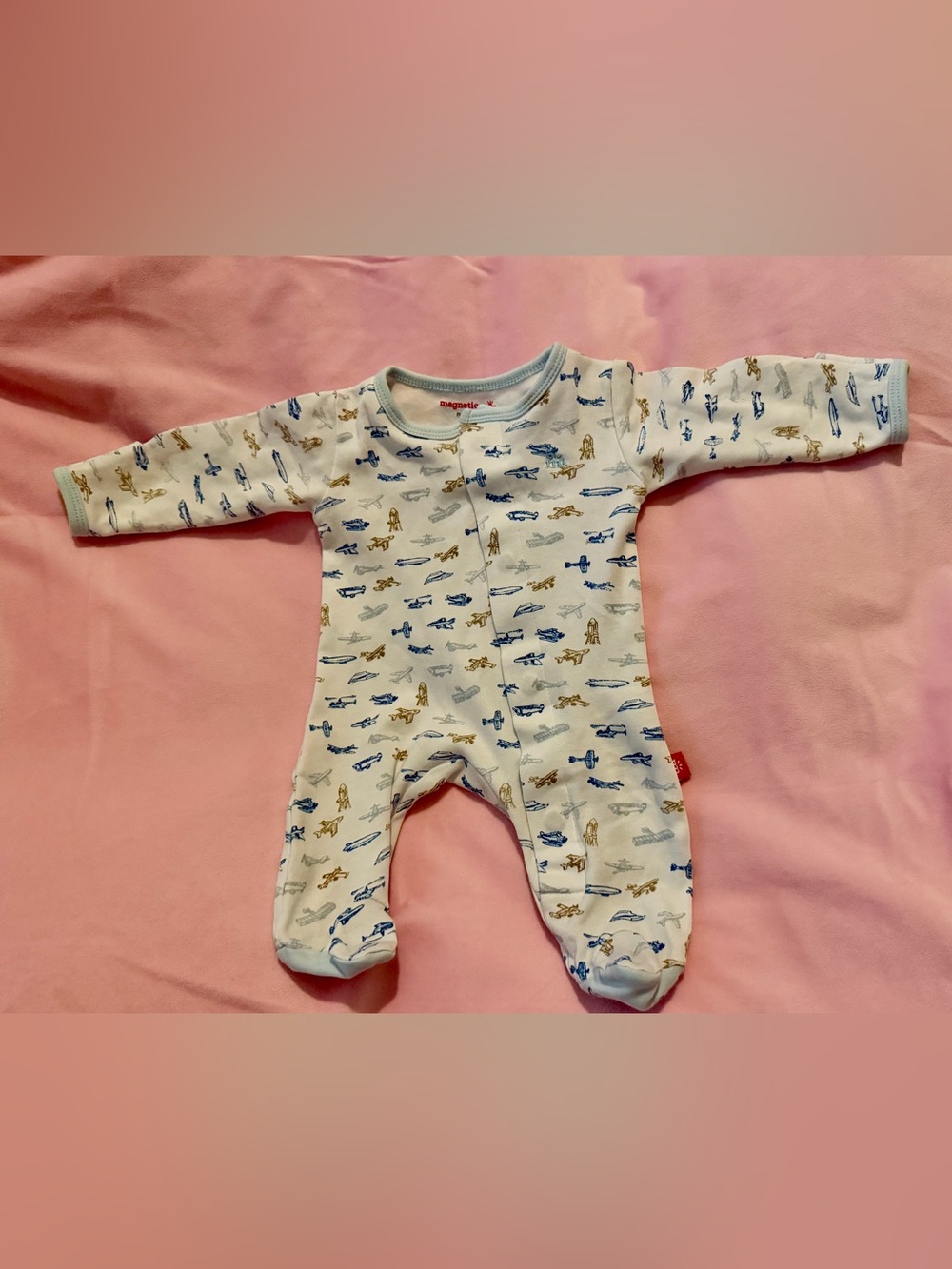Magnetic Me - Blue & Tan Airplane Print Newborn Sleeper